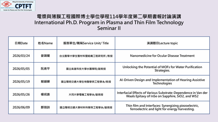 【書報討論講座】International Ph.D. Program in Plasma and Thin Film Technology Seminar II圖片